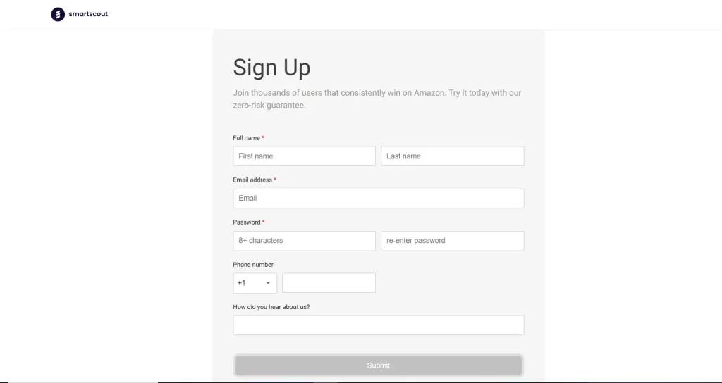 Sign up form smartscout
